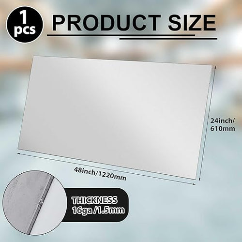 24 x 48 Inch 16 Gauge Mild Steel Sheet Metal Plate, Square Weldable Carbon Cold Rolled Panels for Industrial DIY Welding, Craft Use Accessories, Easy Formability Smooth Surface