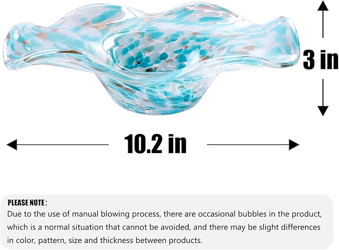Hand Blown Murano-style Art Glass Bowl, 10.2-Inch Large Decorative Centerpiece for Table, Cobalt Blue Fruit Display & Kitchen Counter Decor