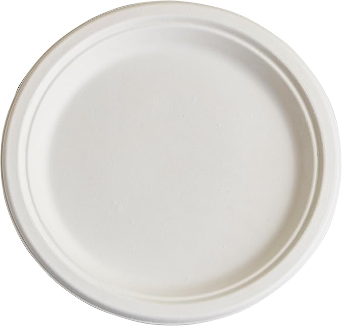 CIAO! 9" Heavy Duty Plate 100% Compostable PFAS Free Unbleached Bagasse Natural White (Pack of 500)