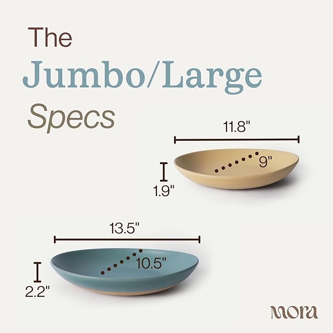 MORA Jumbo and Large Serving Dishes Set of 2, 13 inch and 12 inch Ceramic Pottery Oval Platters - Microwave, Oven and Dishwasher Safe - Iris & Merrigold