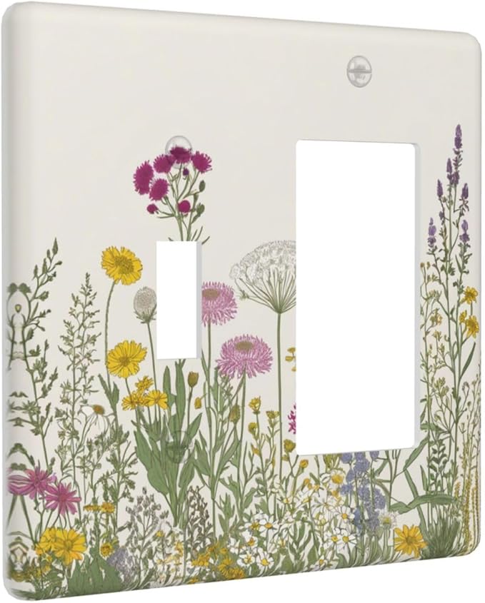 Light Switch Cover Wildflower Botanical Plant Herbs Flower 2 Gang Toggle Rocker Combo Socket Cover Wall Plates Decorative Switch Plates and Outlet Covers for Bathroom Livingroom Decor