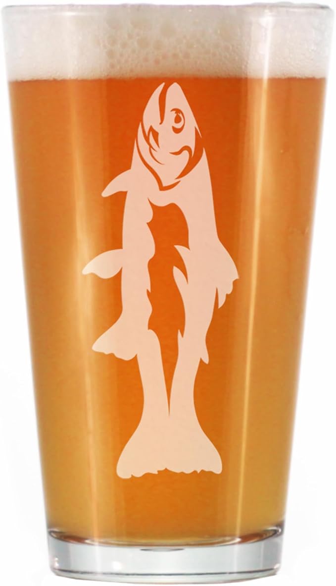 Bevvee Trout - Pint Glass for Beer - Trout Fishing Gifts for Fisherman - Fun Fish Cups & Lake House Decor - 16 oz