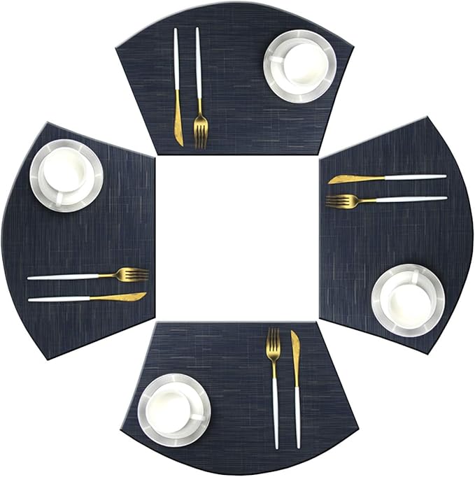 Wedge Placemats for Round Table Woven Vinyl Heat Resistant Washble Easy Clean Table Mats Set of 4（Navy）