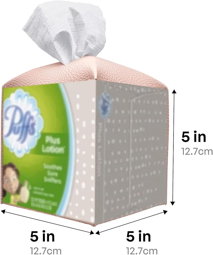 Carrotez Tissue Box Cover, [Refined] Modern PU Leather Square Tissue Box Holder - Decorative Holder/Organizer for Bathroom Vanity Countertop, Night Stands, Office Desk & Car 5"X5"X5" - Rose Pink