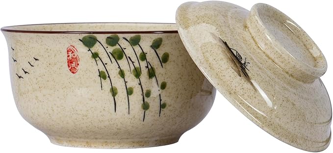 8 inch Retro Ceramic Ramen Bowl with Lid,Japanese Style Personalized Dinnerware For Noodle Rice Porridge Soup Fruit Salad (8inch, D)