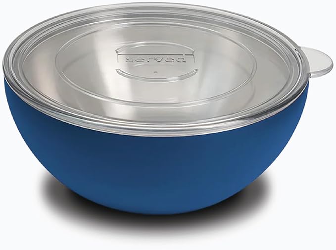 served Large Insulated Serving Bowl with Lid (100oz/3QT) - Double-Walled Stainless Steel Bowl for Hot & Cold Food - Vacuum Insulated, Spill-Resistant Thermal Bowl for Parties, Casseroles, Tailgates