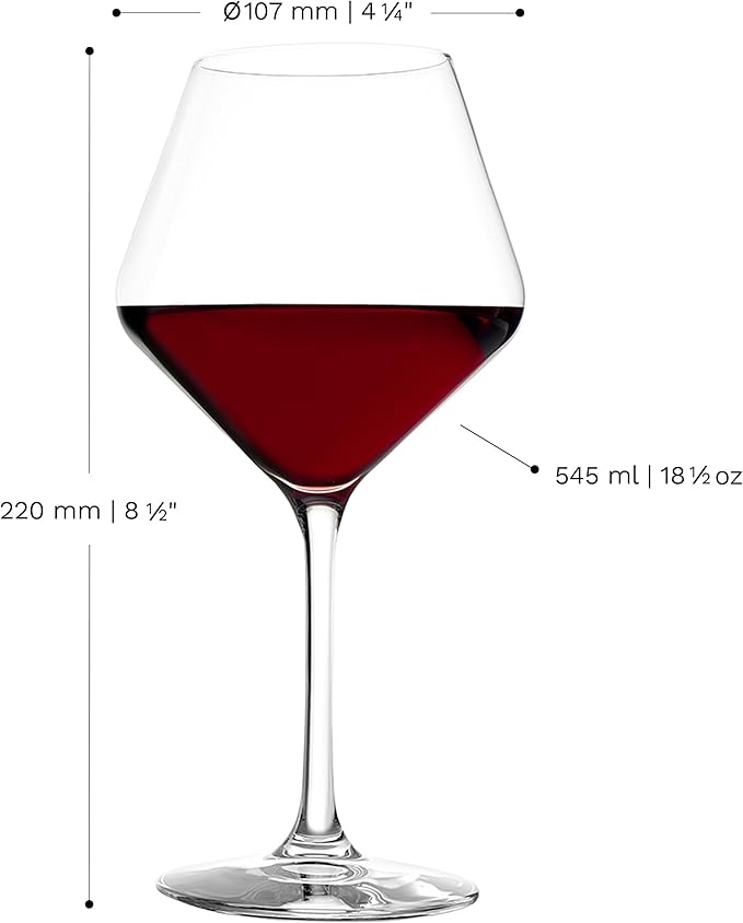 Stölzle Lausitz Burgundy Glasses Revolution Set of 6, 18 ½ oz – Elegant Red Wine Glasses for Burgundy – Premium Crystal Wine Glasses for Maximum Flavor Development – Dishwasher & Break Resistant