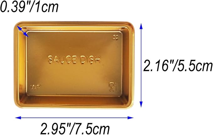 Disposable Small Sushi Tray, Plastic Mini Dipping Bowls, Tiny Serving Rectangle Plates, Soy Sauce Dishes, Seasoning Platter for Parties, BBQ, Home, Restaurant - 100PCS, Gold