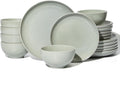 18 Piece Dinnerware Set for 6, Reactive Glaze Terracotta Plates and Bowls Set, Large Family-Sized Stoneware Dish Set for Gatherings, Chip and Scratch Resistant, Slate Green