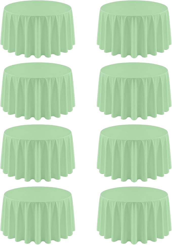 8 Pack Round Tablecloth 90 Inch Sage Green Tablecloth for Round Tables, Washable Polyester Table Cloth Stain and Wrinkle Resistant Decorative Table Cover for Wedding Party Dining Banquet
