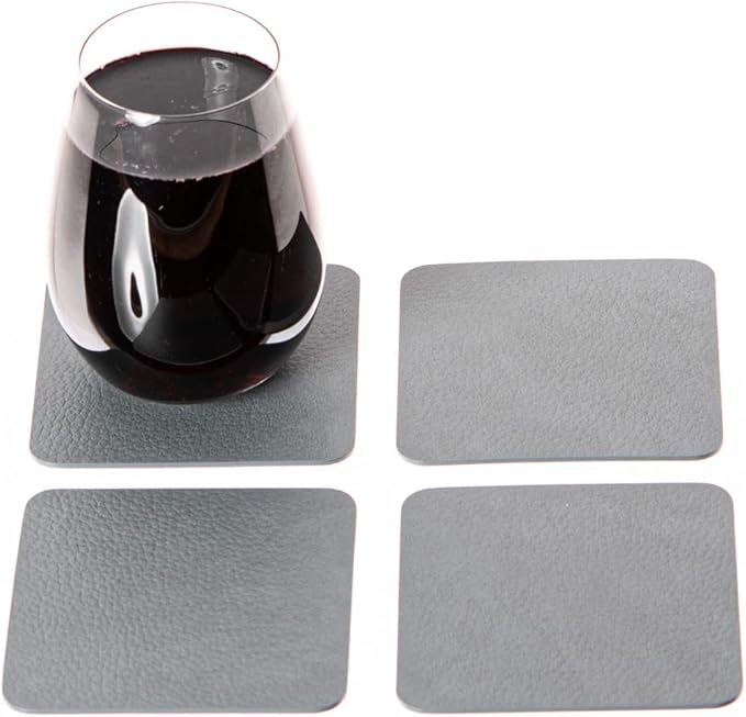 Nikalaz Set 4 Small Placemats and 4 Coasters, Table Mats Made in Europe Recycled Leather, Place Mats 15.7 x 11.8 inches and Coasters 3.9 x 3.9 inches (Dirty Grey)