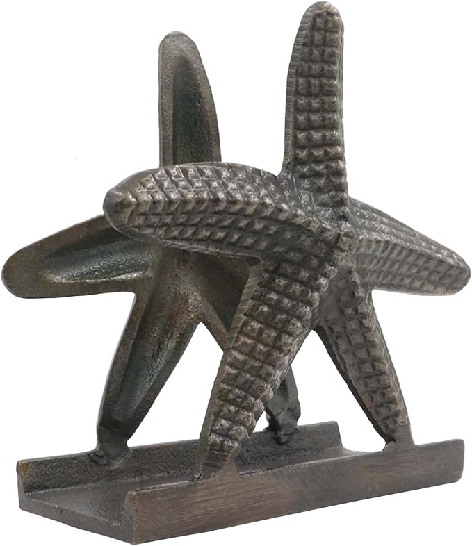 Nautical Starfish Metal Lunch Napkin Holder Dinner Napkin Holder For Kitchen Beverage Cocktail Ocean Coastal By The Metal Magician (Antique Brass)
