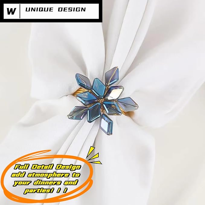 Decorative Napkin Rings Set of 4,Holders Decor Dinner Party,Wedding,Anniversary,Birthday,Table Decor Gift (Blue Crystal)