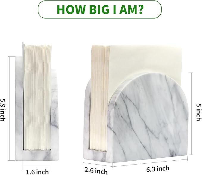 Marble Napkin Holder for Table, White Upright Napkin Holders for Paper, Standing Napkin Dispenser for Kitchen, Dining Room, Party Hotel, Cafe, Bar