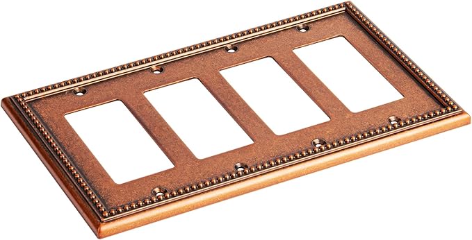 Henne Bery Raised Pearls Decorative Wall Plate Switch Plate Outlet Cover (Quad Decorator, Sponged Copper)
