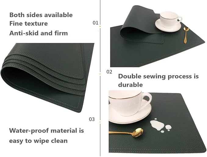 Set of 8 Faux Leather Placemats, PU Table Mats, Waterproof, Stain Resistant, Heat Resistant, Easy to Clean for Kitchen Dining Table,Conference Table