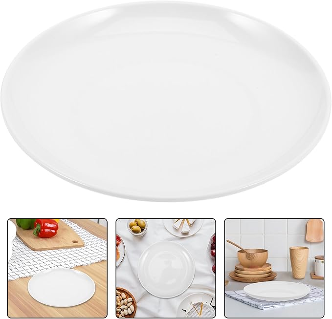 White Melamine Dinner Plates round 201mm, Sturdy Plastic China Plates for Home and Commercial Use, Farmhouse Style Tableware for Bbq, Salad, Snack Serving