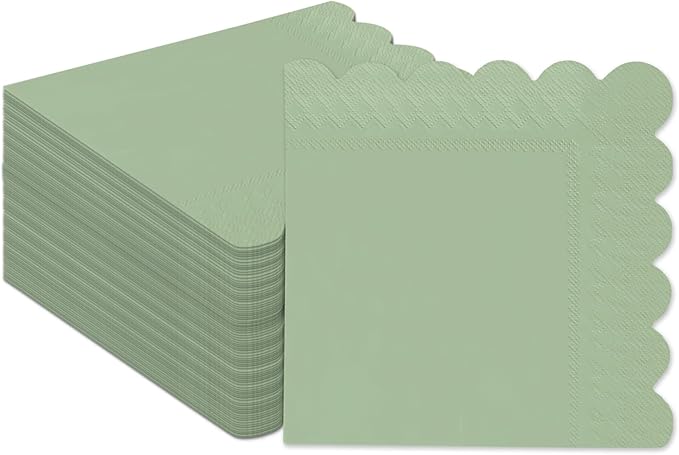 qiqee Reed Green Cocktail Dinner Napkins 5x5inch Disposable Beverage,Wedding, Birthday Party Dessert Wave Paper Napkins(120 Count)