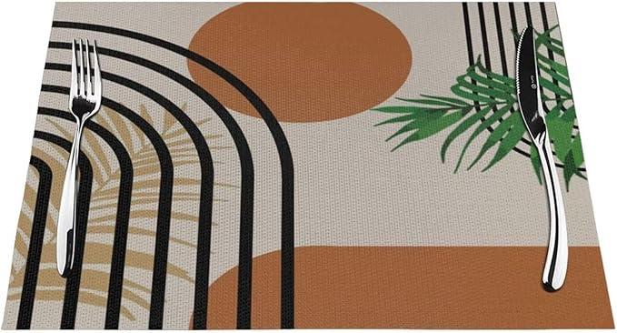 Boho Mid Century Placemats Abstract Geometric Modern Minimalist Washable Place Mats 12x18Inch for Dining Kitchen Farmhouse Decor 4 PCS