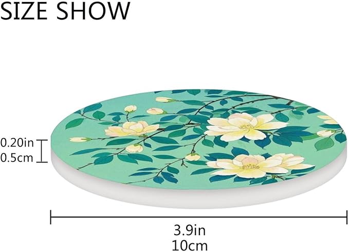 Coasters for Drinks Coaster Drink Set Decorative Coffee Table Desk Cup Mat Spring Cute Cork Bar Backing Round Home Decor Flowers Leaves Light Green27