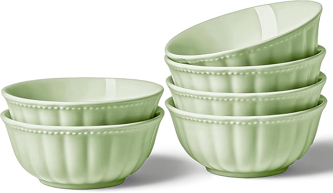 HOMBENE Green Porcelain Fruit Bowls, 4.7 Inch Serving Bowls,Ice Cream Bowl, Kitchen Bowl Set, Microwave and Dishwasher Safe, Set of 6