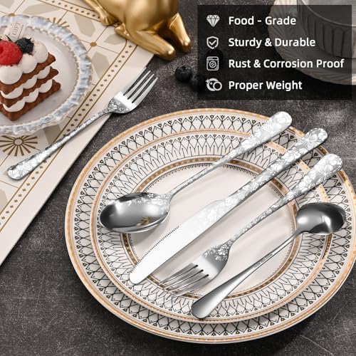 40 Piece Silverware Set, Stainless Steel Flatware Cutlery Set Service for 8, Mirror Polished Tableware Eating Utensils Set for Home Kitchen, Include Knife Fork Spoon Set, Dishwasher Safe - Image 6