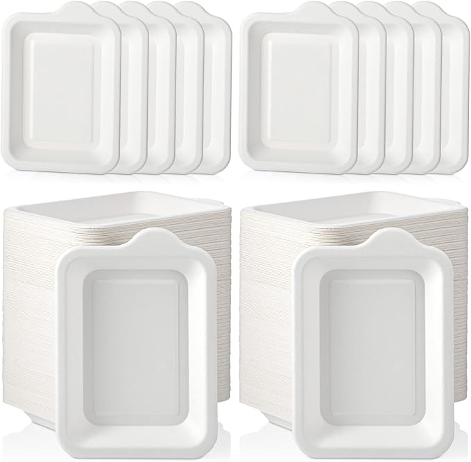 Remerry 300 Pcs Small 4 Inch Paper Plates Bulk Disposable Plates Paper White Square Dessert Cake Party Snack Sugarcane Bagasse Fiber Wedding Birthday Dinner Graduation Pet Feeding (4.13 x 5.51 Inch)