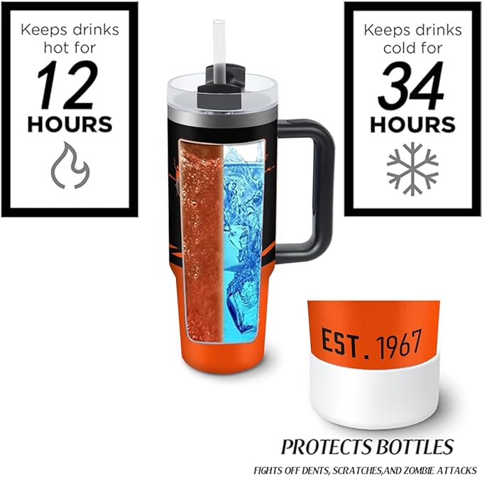 Cincinnati 30 oz Tumbler with Handle and Straw,Car cup,Coffee Mug,100% Leakproof Insulated Tumbler with Lid and Straw,Made of Stainless Steel,Cup Holder Friendly Base,Classic Collection Gifts for Fans