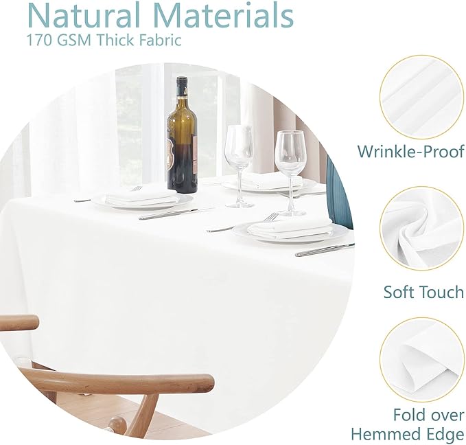 2 Pack Rectangle Tablecloth, 60x104 inch, Water Resistant Wrinkle Free Linen Textured Table Cloth Washable, Decorative Fabric Table Cover for Dining, Party and Camping, White