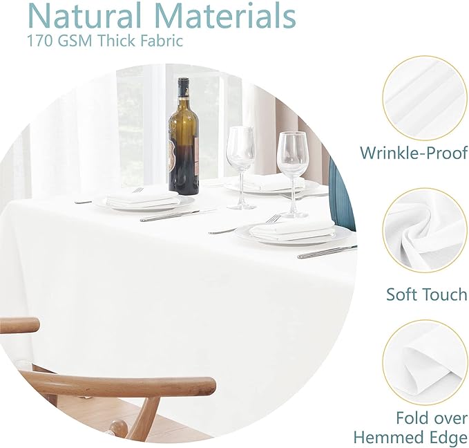 Rectangle 6 Feet Tablecloth 60x104 inch Linen Textured Table Cloth Stain and Wrinkle Resistant Washable Polyester, Decorative Table Cover Waterproof for Dining, Buffet and Camping, White