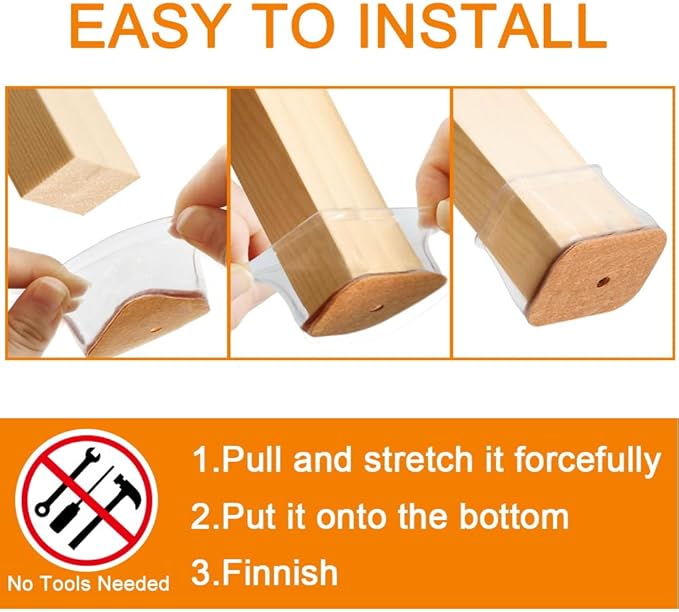 24 Pcs Chair Leg Floor Protectors for Hardwood Floors Rectangle Silicone Covers to Protect Wood Tile Floors Felt Pads Furniture Leg Caps Anti-Scratch Reduce Noise,(Fit L:1-1/2" to 2",W:3/4" to 1")
