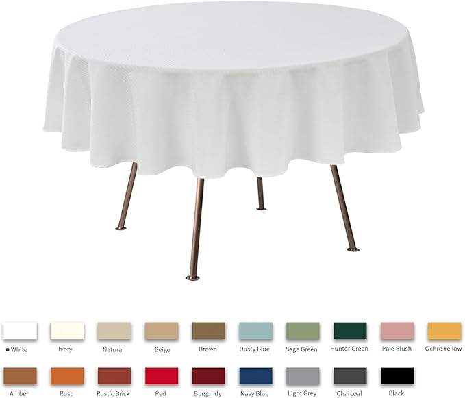 maxmill Round Weaved Texture Design Tablecloth Spill-Proof Wrinkle Free Soft Washable Table Cloth for Circular Table Cover, for Dining Room Buffet Banquet Parties Holiday Dinner, 70 Inch White