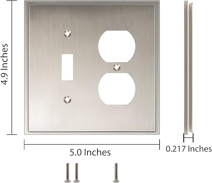 Henne Bery Soft Modern Decorative Wall Plate Switch Plate Outlet Cover (Toggle/Duplex, Satin Nickel)