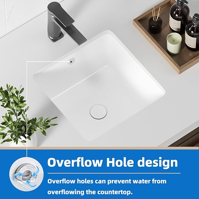 14 Inch Small Square White Undermount Bathroom Sink 13.75" x 13.75" Vanity Under Counter Basin Rectangle Vessel Sink Opening Size 11.5" x 11.5" Lavamanos Para Baños KINGWONG
