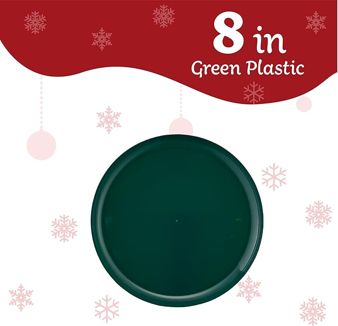 PLASTICPRO [30 Pack 8.6'' Christmass Green Plastic Party Plates Edge Collection Premium heavyweight Elegant Disposable Tableware Dishes