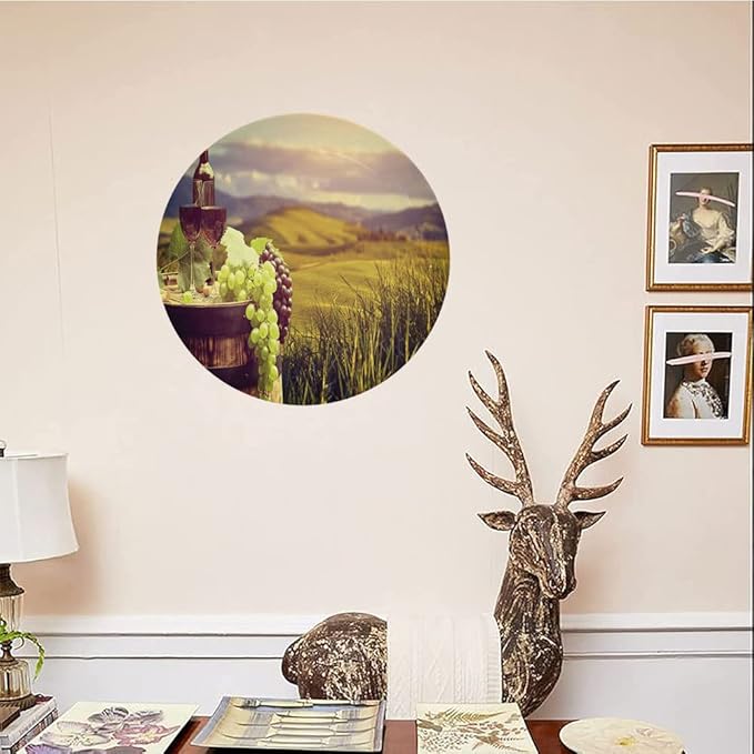 Ceramic Plates, Wine Decorative Ceramic Plates, Italy Tuscany Landscape Rural Vineyard, 10 Inch, for Dining, Parties, Wedding, Green Black Brown