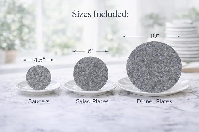 48 Piece Felt Plate Dividers for China Storage - Felt Protectors for Dinner, Salad, and Saucer Plates - Ideal for Moving Fine China, Porcelain, Glass, etc - Cut-to-Fit Full China Set - Grey