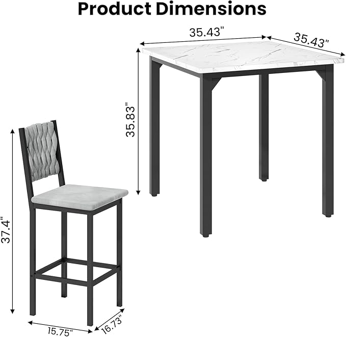 AWQM 5-Piece Dining Table Set, Dining Table Set for 4, Counter Height Table & 4 Velvet Bar Stools, Modern Kitchen Dining Set, Compact Dining Set for Small Spaces (Marble Texture & Velvet Chairs)