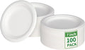 Aricsen 100 Pack 7 Inch Compostable Disposable Round Paper Plates, Natural White Biodegradable Sugarcane Bagasse PFAS-Free Eco-Friendly Dinner Plates for Party Wedding Picnic BBQ (100, 7 INCH)