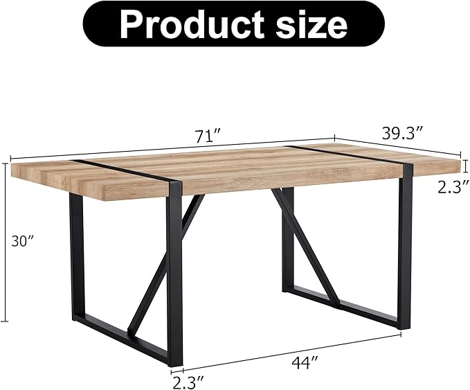 71'' Kitchen Table,Dinner Table for 6-8, Kitchen & Dining Room Tables,Wood Dining Table with Metal Legs for Living Room & Dining Room