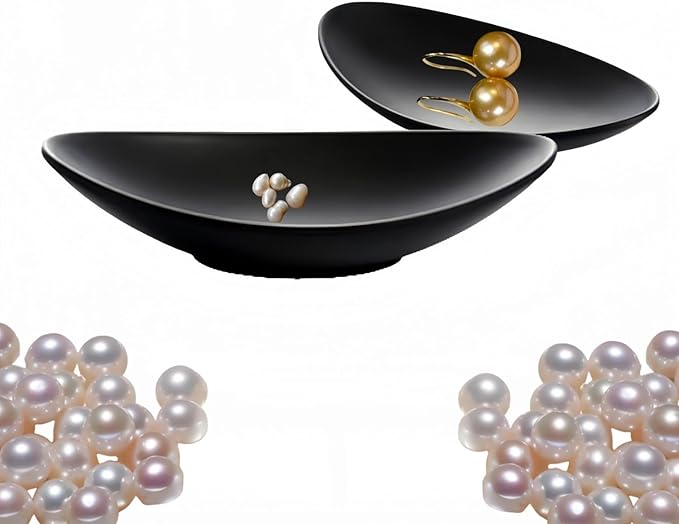 2 Pcs A5 Melamine Jewelry Dish Trinket Tray oval Trays Black Accessory Organizer Bowl