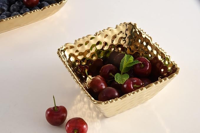 Pampa Bay CER-2733-G Small Square Snack Bowl in Golden Millennium, 5-inch Square, Porcelain