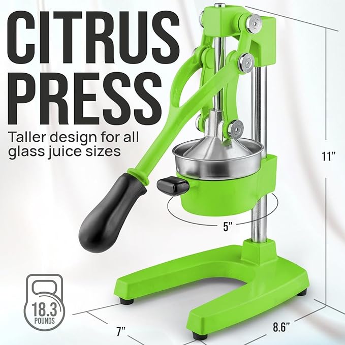 Zulay Kitchen Cast-Iron Orange Juice Squeezer - Heavy-Duty, Easy-to-Clean, Professional Citrus Juicer - Durable Stainless Steel Lemon Squeezer - Manual Citrus Press & Orange Squeezer (Light Green)