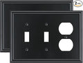 2-Pack Combo Double Toggle/Single Duplex Outlet Covers, Durable Zinc Alloy Decorative Switch Plate Covers, Black 4 Gang Switch Plates, Corrosion Resistant