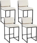 Modern Barstools Set of 4, 26” Upholstered Counter Height Bar Stools Linen Fabric Counter Stools with Padded Back Metal Frame for Kitchen Island Dining Room, Beige