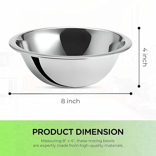 OCS Parts 1.5 Quart Mixing Bowls | Set of 4 | 8-Inch Stainless Steel Professional Grade Flat Base Mixing Bowls for Home and Commercial Kitchens | Dishwasher Safe