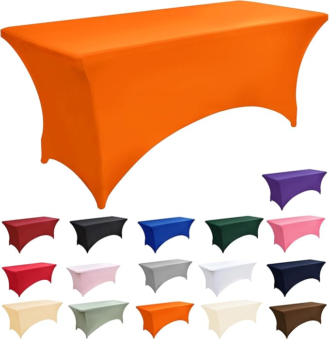 2-Pack 8ft Spandex Table Covers for Rectangle Folding Tables - Washable Elastic Tablecloth - Ultimate Fitted Table Protector for Birthday Parties, Trade Shows, Banquet