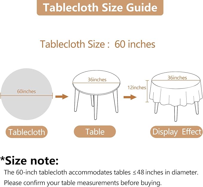 White Fabric 60 Inch Round Table Cloth Faux Linen Textured Water Resistant & Wipeable Circle Tablecloth Reusable for Dining Kitchen Patio
