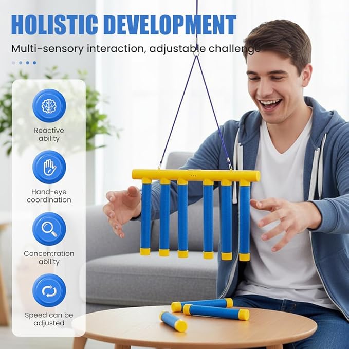 Reflective Drop Stick Challenge Game, Hand Eye Coordination Reflex Training Toy, 3 Adjustable Speed Modes, Catching Sticks Game for All Ages (Blue)