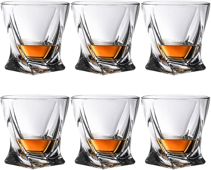 Crystal Whiskey Glass Set of 6 - Old Fashioned Bourbon Glasses, Perfect for Scotch and Cocktails (Style 2,6pcs)